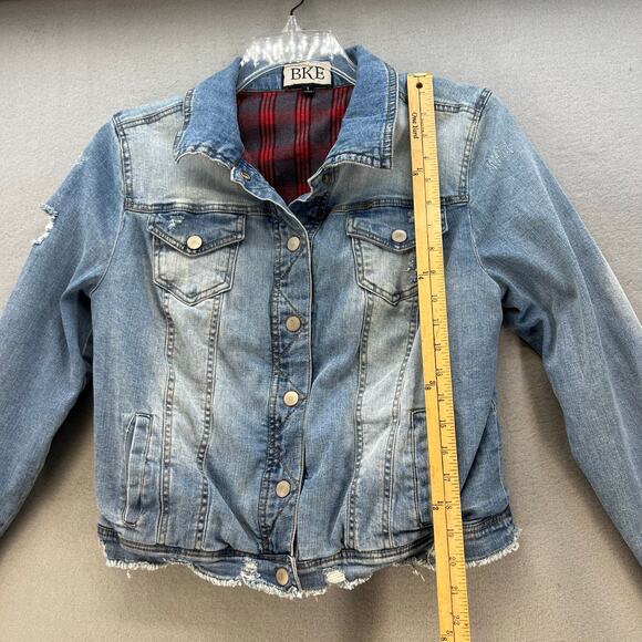 BKE Denim Jean Jacket Women's S Blue and Red Plaid Fully Reversable Preppy - Picture 14 of 14